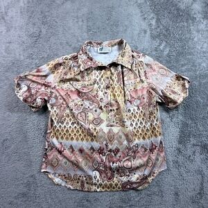 Vintage 70s Top Notch Paisley Medallion Pullover Blouse Pink Gold USA Womens 18W